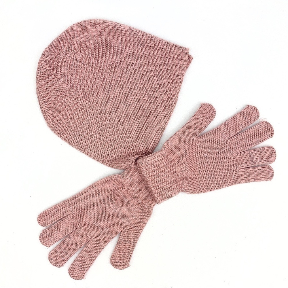 New LAST ONE HAT Attack Beanie And Glove Set In Blush Pink